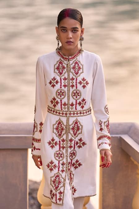 Surily G Ivory And Red Designer Jacket Dress 
