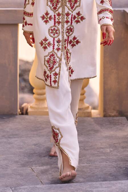Surily G Ivory Crepe Beads Embroidered Pant Online at Aza Fashions Surily G_Ivory Crepe Beads Embroidered Pant _Online_at_Aza_Fashions