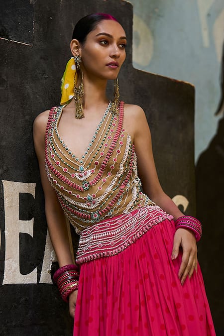 Surily G Net Beads Jewelled Multicolor Embroidery Blouse 