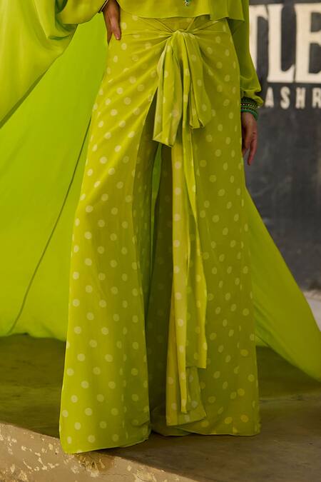 Surily G_Crepe Polka Dot Lime Green Wrap Pant _Online_at_Aza_Fashions
