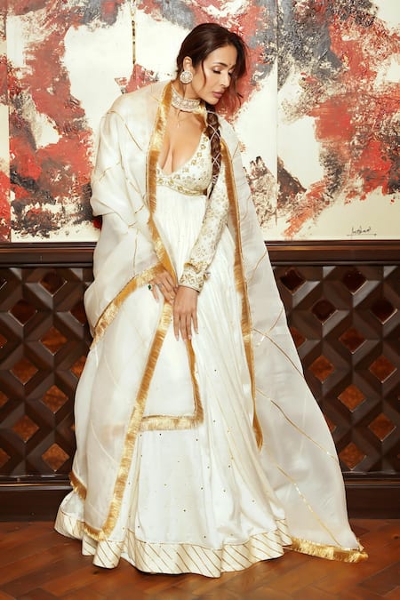 Surily G Ivory Organza Zari Gota Embroidered Dupatta 