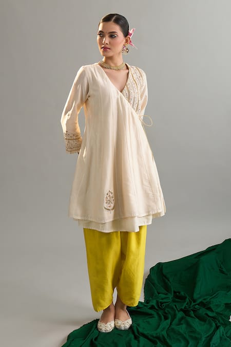 Anantaa By Roohi X AZA Cream Embroidered Anarkali & Yellow Salwar 