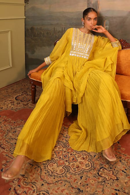 Jigya Japra Lime Green Kaftan & Sharara Set 