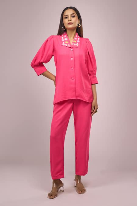 Samyukta Singhania Pink Sequin Embellished Shirt & Pant Set 