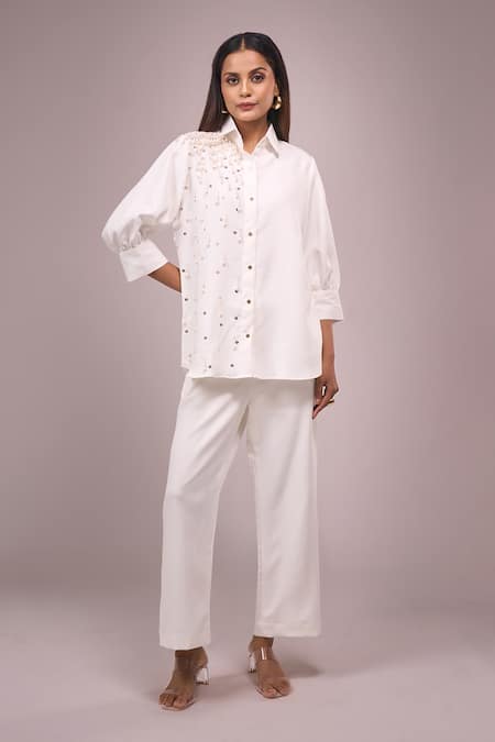 Samyukta Singhania White Hanging Hand Work Shirt & Pant Set 
