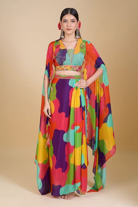 Samyukta Singhania Multi Color Sequined Crop Top Set 