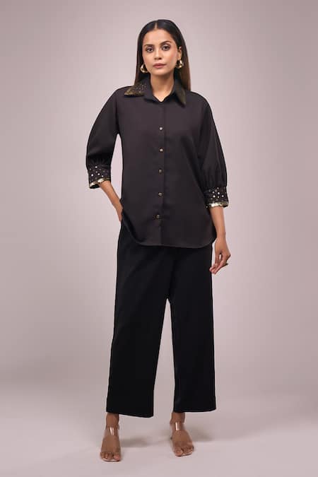Samyukta Singhania Black Sequin Detail Shirt & Pant Set 