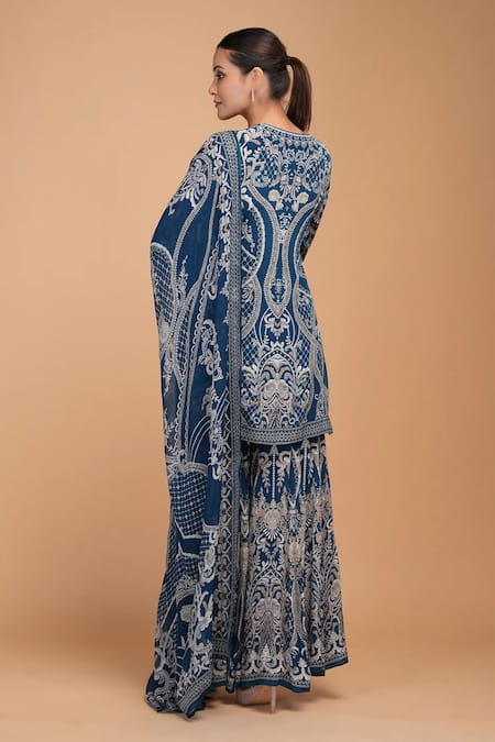 Nirraamyaa Designer Blue Kurta Sharara Set 