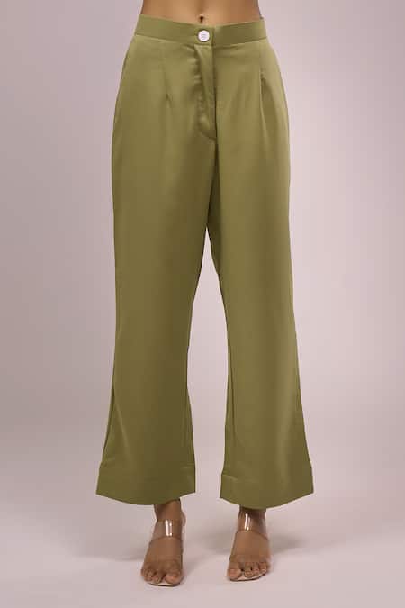 Samyukta Singhania_Green Crepe Embroidery Collared Shirt And Pant Set _at_Aza_Fashions