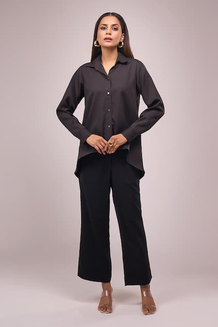 Samyukta Singhania Black Crepe Sequin Shirt & Pant Set 