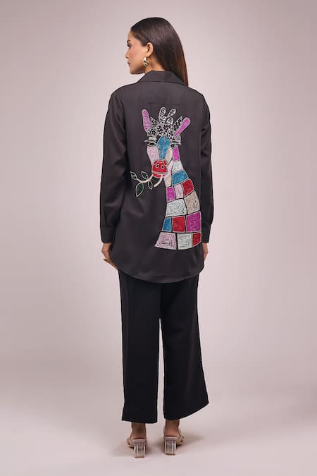 Samyukta Singhania Black Crepe Sequin Shirt & Pant Set 