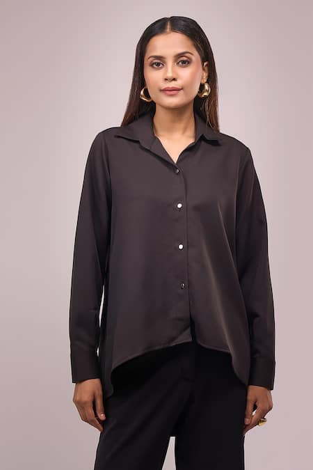 Shop_Naintara Bajaj_Black Crepe Sequins Collared Shirt And Pant Set _Online_at_Aza_Fashions