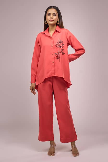 Samyukta Singhania Orange Crepe Shirt & Pant Set 