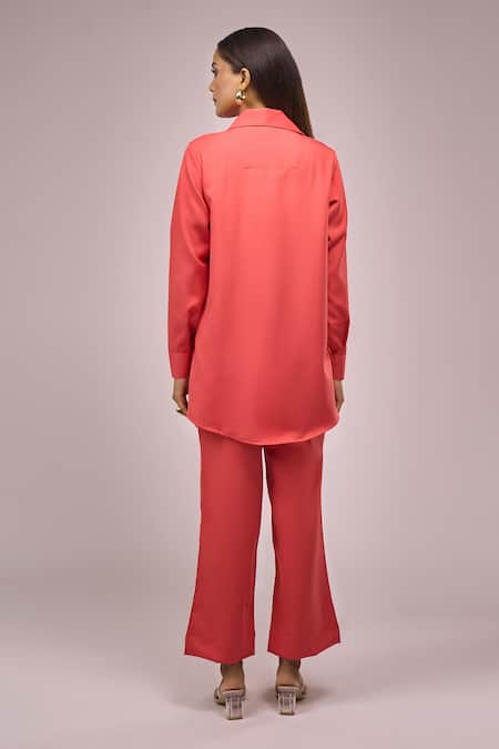 Samyukta Singhania Orange Crepe Shirt & Pant Set 