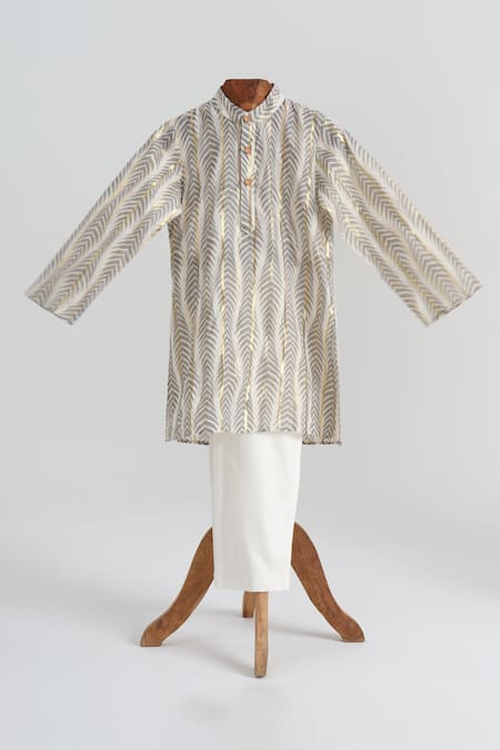 Minime Organics Gray Cotton Designer Grey Kurta And Pyjama Set 