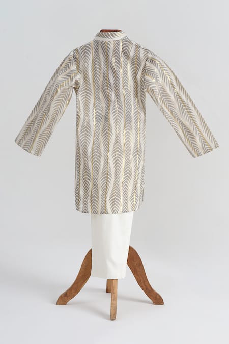 Minime Organics Designer Grey Cotton Kurta & Pyjama Set 