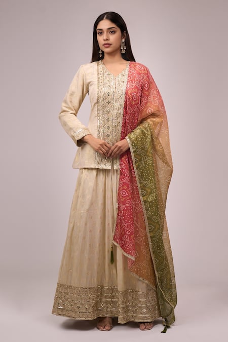 Samyukta Singhania Beige Embroidered Lehenga Set with Dupatta 