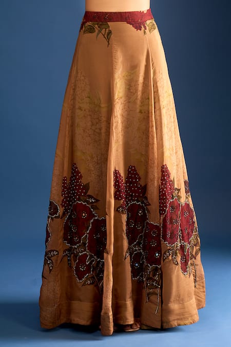 Samyukta Singhania_Brown Organza Sequins, Metallic Thread Sweetheart Heavy Embroidered Lehenga Set _Online_at_Aza_Fashions