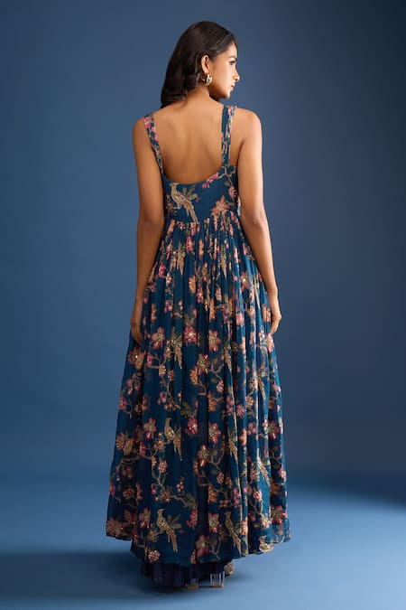 Samyukta Singhania Navy Blue Floral Anarkali Set 