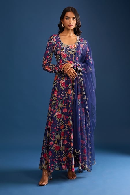 Samyukta Singhania Navy Blue Floral Anarkali Set 
