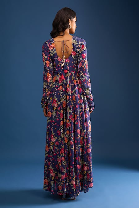 Samyukta Singhania Navy Blue Floral Anarkali Set 