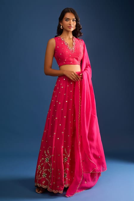 Samyukta Singhania Pink Raw Silk Embroidered Lehenga Set 