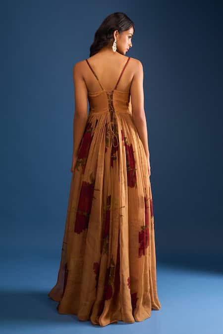 Samyukta Singhania Brown Floral Embroidered Gown 
