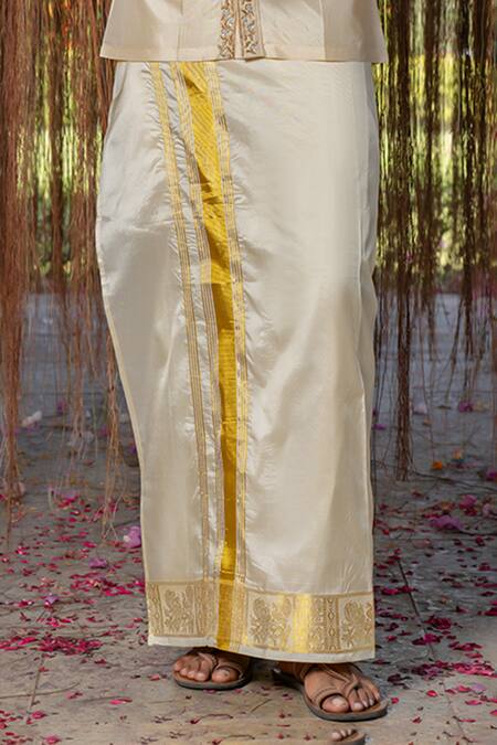 Buy_Hilo Design_Cream Embroidery Kanjivaram Pattu Set _Online_at_Aza_Fashions