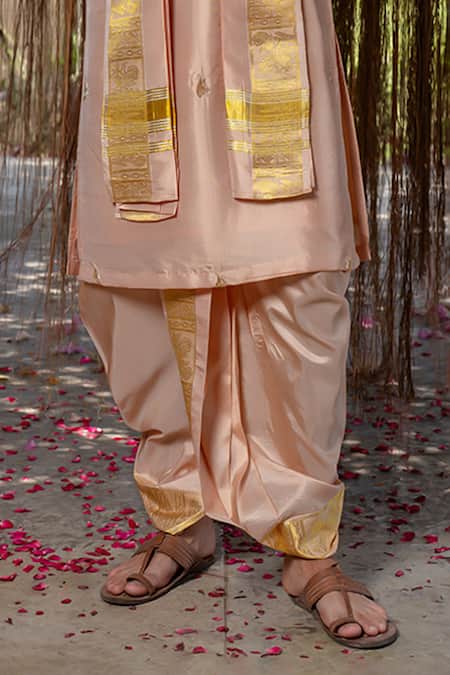 Hilo Design_Pink Embroidery Dusky Kanjivaram Set _Online_at_Aza_Fashions