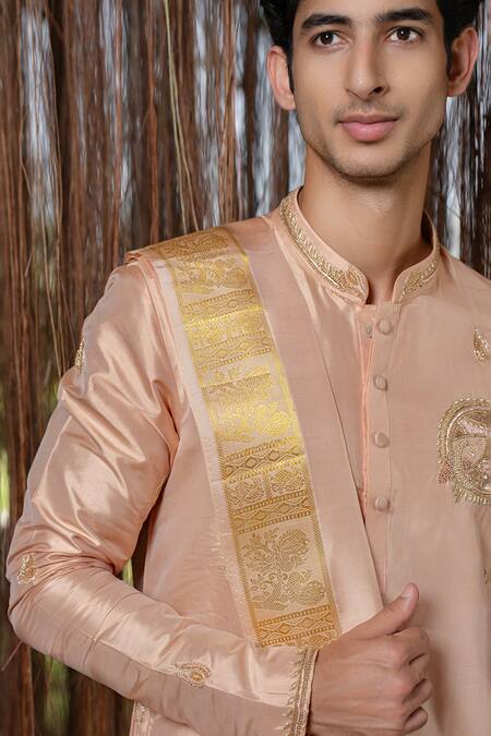 Buy_Hilo Design_Pink Embroidery Dusky Kanjivaram Set _Online_at_Aza_Fashions