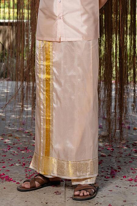 Hilo Design_Pink Embroidery Light Kanjivaram Set _Online_at_Aza_Fashions