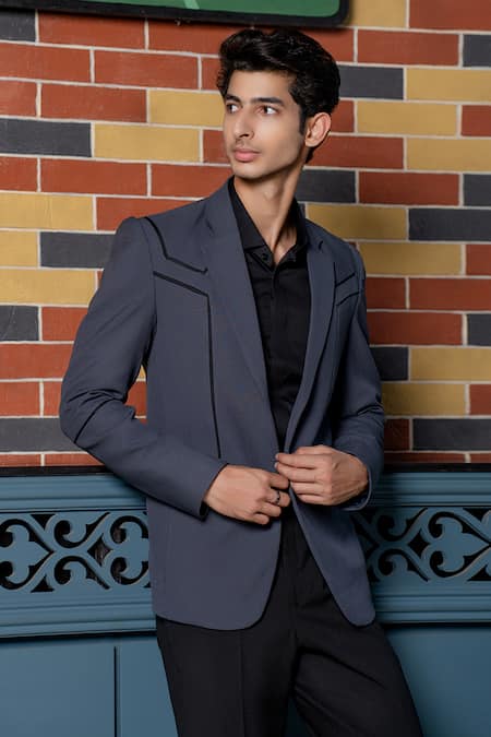 Hilo Design_Gray Modern Grey And Black Smart Casual Set _Online_at_Aza_Fashions