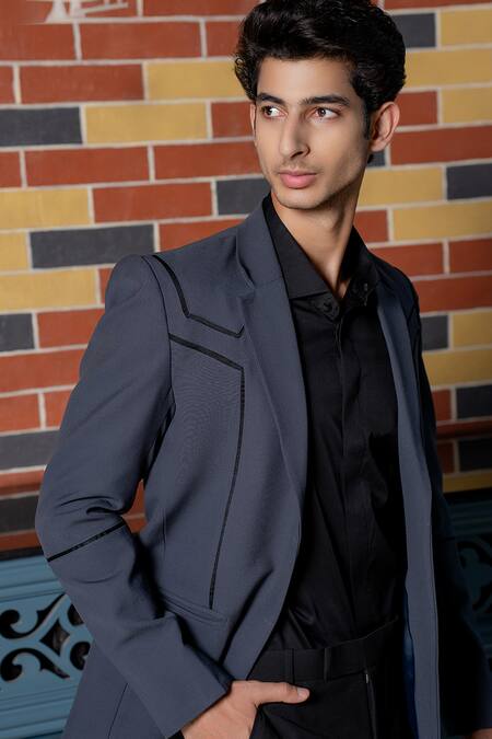 Shop_Hilo Design_Gray Modern Grey And Black Smart Casual Set _Online_at_Aza_Fashions