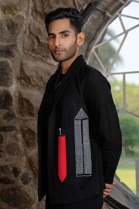 Hilo Design Black Suede Embroidery Statement Co-ord Set Online at Aza Fashions Hilo Design_Black Suede Embroidery Statement Co-ord Set _Online_at_Aza_Fashions