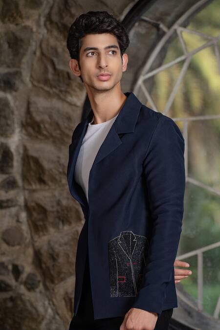 Hilo Design_Black Embroidery Noir Canvas Blazer And Pant Set _Online_at_Aza_Fashions