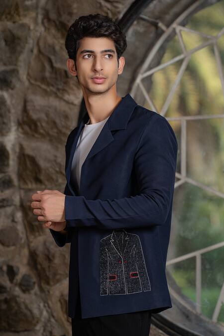 Buy_Hilo Design_Black Embroidery Noir Canvas Blazer And Pant Set _Online_at_Aza_Fashions