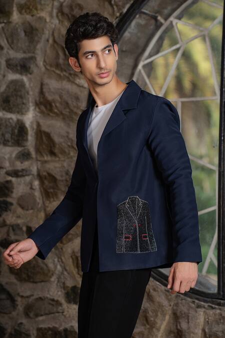 Shop_Hilo Design_Black Embroidery Noir Canvas Blazer And Pant Set _Online_at_Aza_Fashions