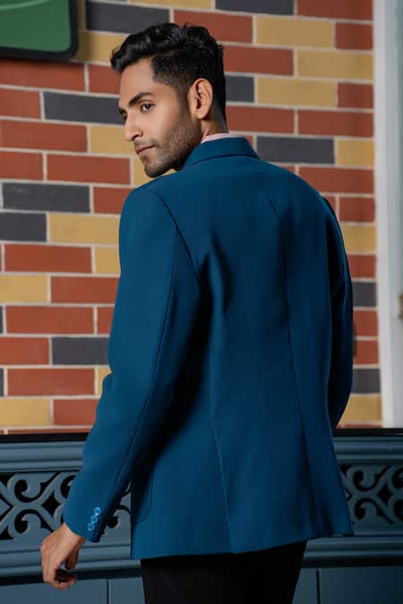 Buy_Hilo Design_Teal Blue Smart-casual Blazer Co-ord Set _Online_at_Aza_Fashions