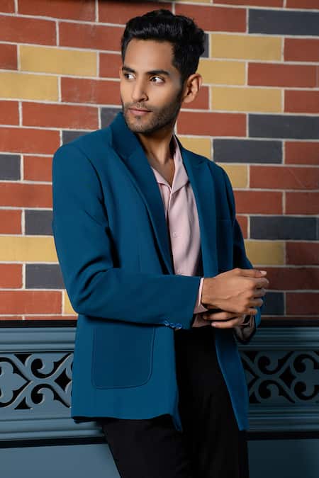 Shop_Hilo Design_Teal Blue Smart-casual Blazer Co-ord Set _Online_at_Aza_Fashions