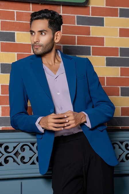 Hilo Design_Teal Blue Smart-casual Blazer Co-ord Set _at_Aza_Fashions