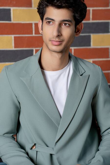 Hilo Design Gray Soft Asymmetric Blazer Set at Aza Fashions Hilo Design_Gray Soft Asymmetric Blazer Set _at_Aza_Fashions