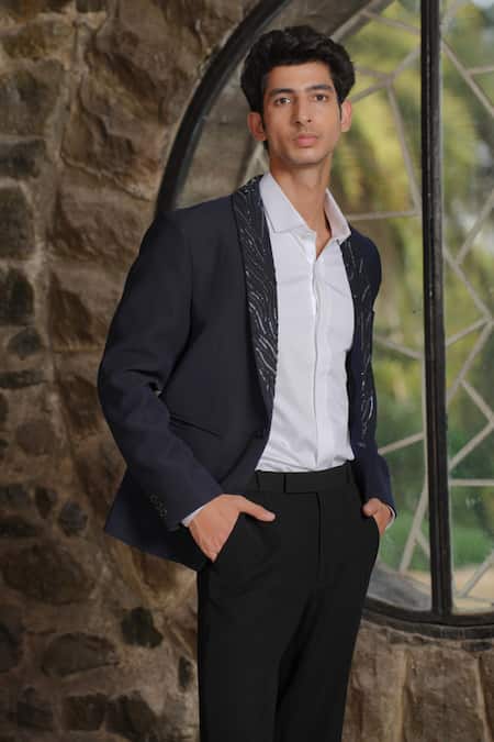 Hilo Design_Navy Blue Tailored Co-ord Set _Online_at_Aza_Fashions