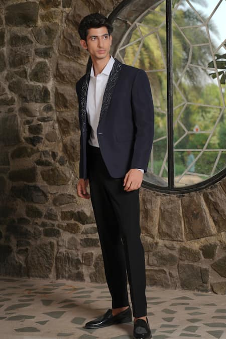 Buy_Hilo Design_Navy Blue Tailored Co-ord Set _Online_at_Aza_Fashions