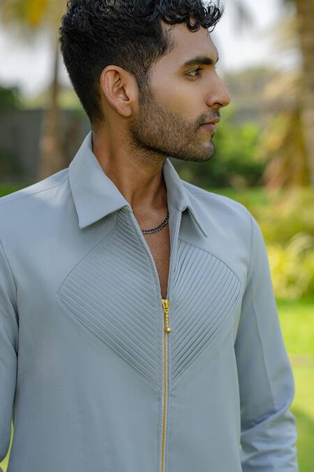 Buy Hilo Design Blue Linear Luxe Light Shacket Online at Aza Fashions Buy_Hilo Design_Blue Linear Luxe Light Shacket _Online_at_Aza_Fashions