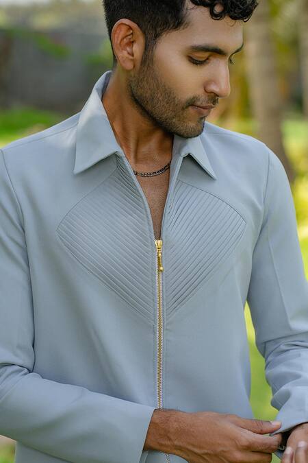 Hilo Design Blue Linear Luxe Light Shacket at Aza Fashions Hilo Design_Blue Linear Luxe Light Shacket _at_Aza_Fashions