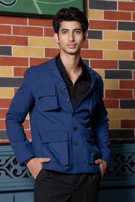 Hilo Design_Blue Minimal Matrix Black Shacket _Online_at_Aza_Fashions