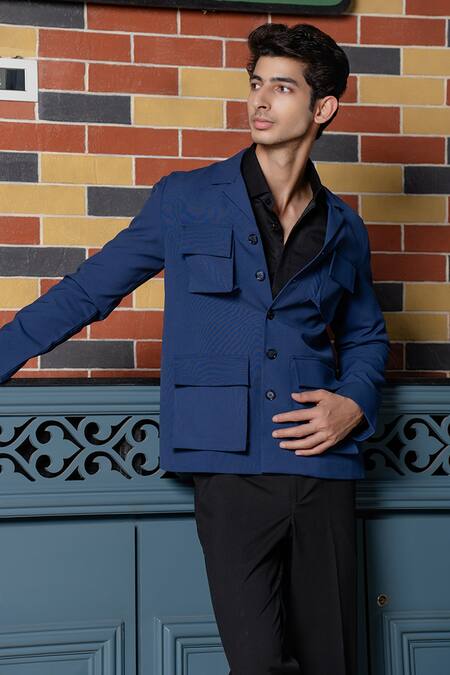 Buy_Hilo Design_Blue Minimal Matrix Black Shacket _Online_at_Aza_Fashions