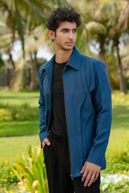 Buy Hilo Design Teal Sleek Blue Shacket Online at Aza Fashions Buy_Hilo Design_Teal Sleek Blue Shacket _Online_at_Aza_Fashions