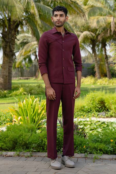 Hilo Design_Burgundy Mono Merge Shacket _Online_at_Aza_Fashions