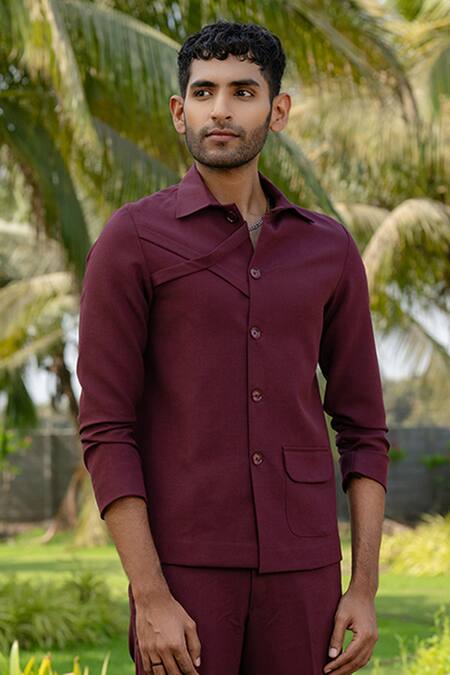 Buy_Hilo Design_Burgundy Mono Merge Shacket _Online_at_Aza_Fashions